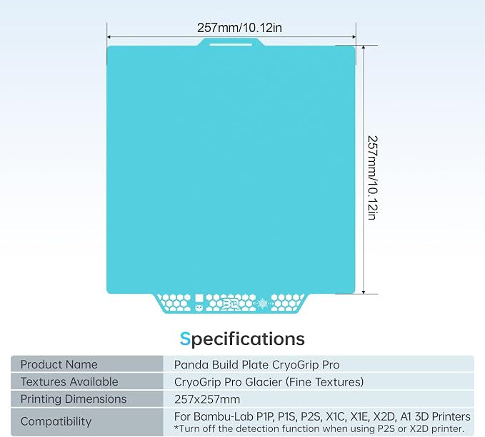 BIQU Panda Build Plate CryoGrip™ Pro Glacier 257x257mm for Bambu-Lab P1P/P1S/X1C/A1 3D Printers